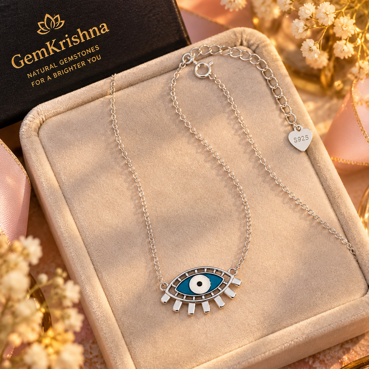 Nazar Evil Eye Necklace in 925 Sterling Silver, 2.772 g, for Women