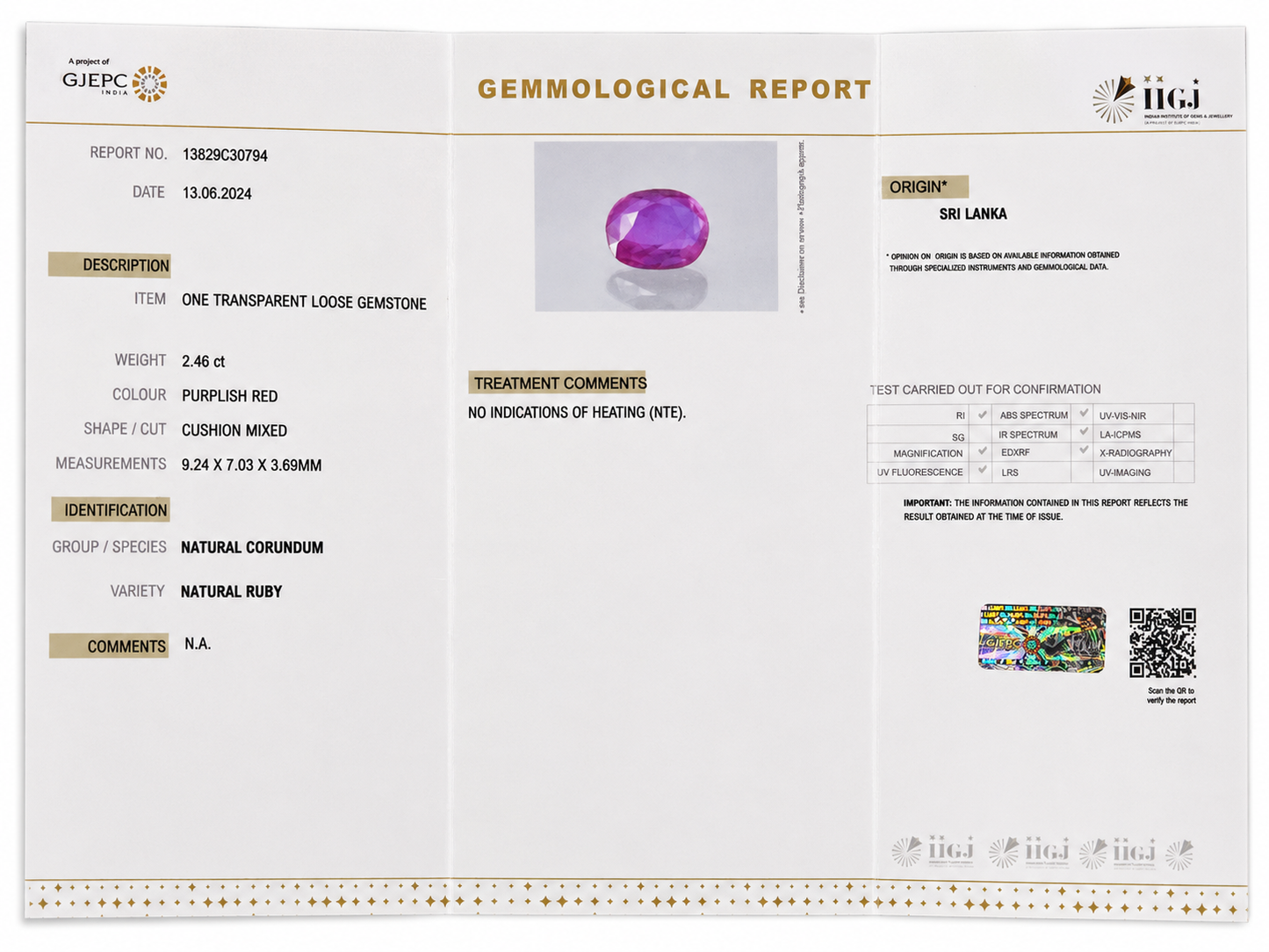 Natural Sri Lankan Ruby 2.46 Carat (No Heat) – 13829C30794 | GemKrishna