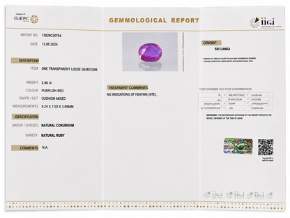 Natural Sri Lankan Ruby 2.46 Carat (No Heat) – 13829C30794 | GemKrishna