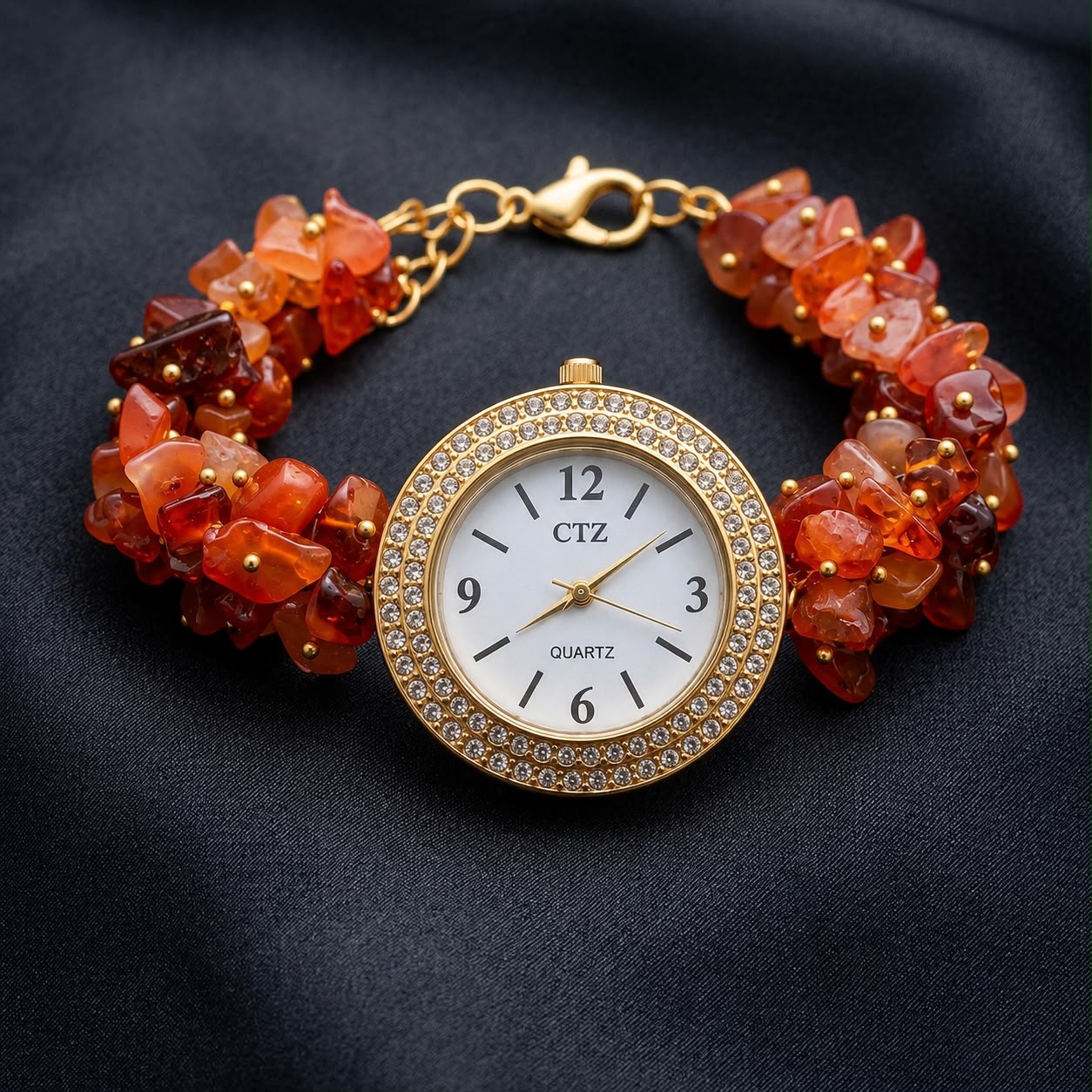 Natural Carnelian Wrist Watch With Physical Lab Certification Luxury Dial Finish and Quality.