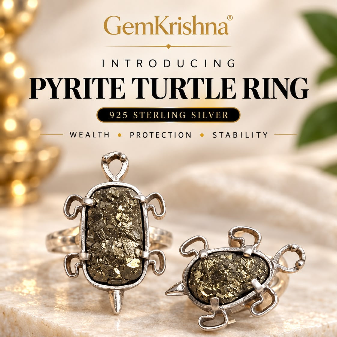925 Sterling Silver Pyrite Kachua Ring – Natural Raw Pyrite Tortoise Ring