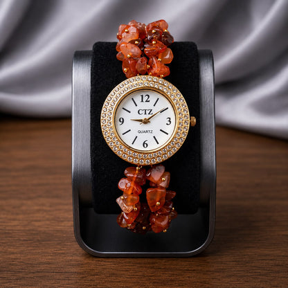 Natural Carnelian Wrist Watch With Physical Lab Certification Luxury Dial Finish and Quality.