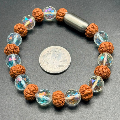 Aura Clear Quartz & 5 Mukhi Pathri Rudraksha Magnetic Bracelet