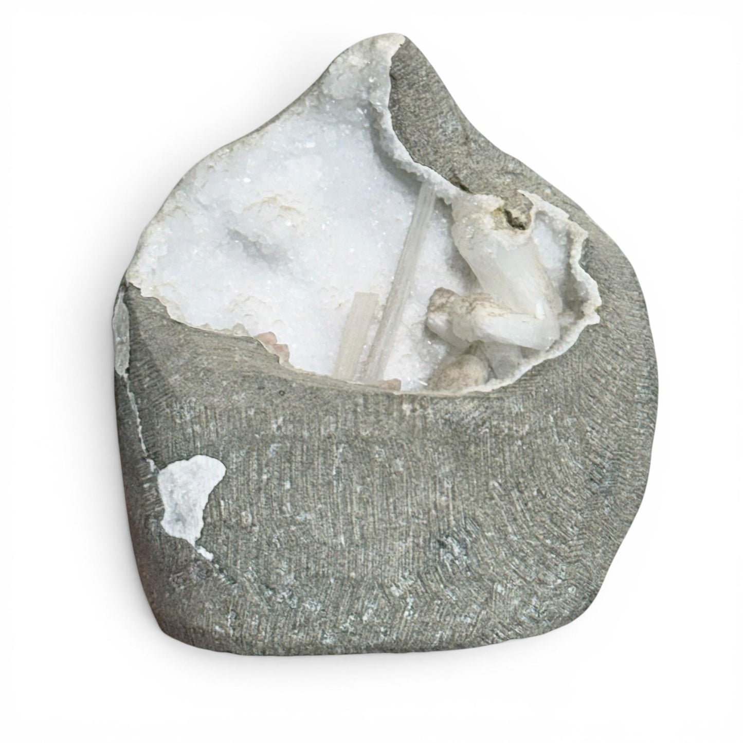 Natural Agate Geode Cave White Druzy Quartz Rough Display Piece (Peace and Protection)