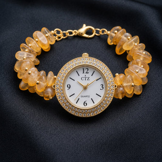 Natural Citrine Wrist Watch With Physical Lab Certification Luxury Dial Finish and Quality.