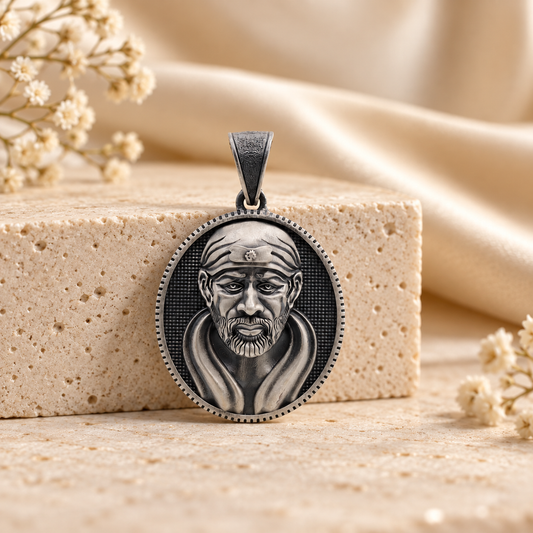 925 Silver Sai Baba Face Pendant – 11 g (Faith & Patience)
