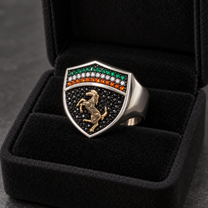 925 Sterling Silver Ferrari Prancing Horse Ring, Approx. 10.95 g, for Men