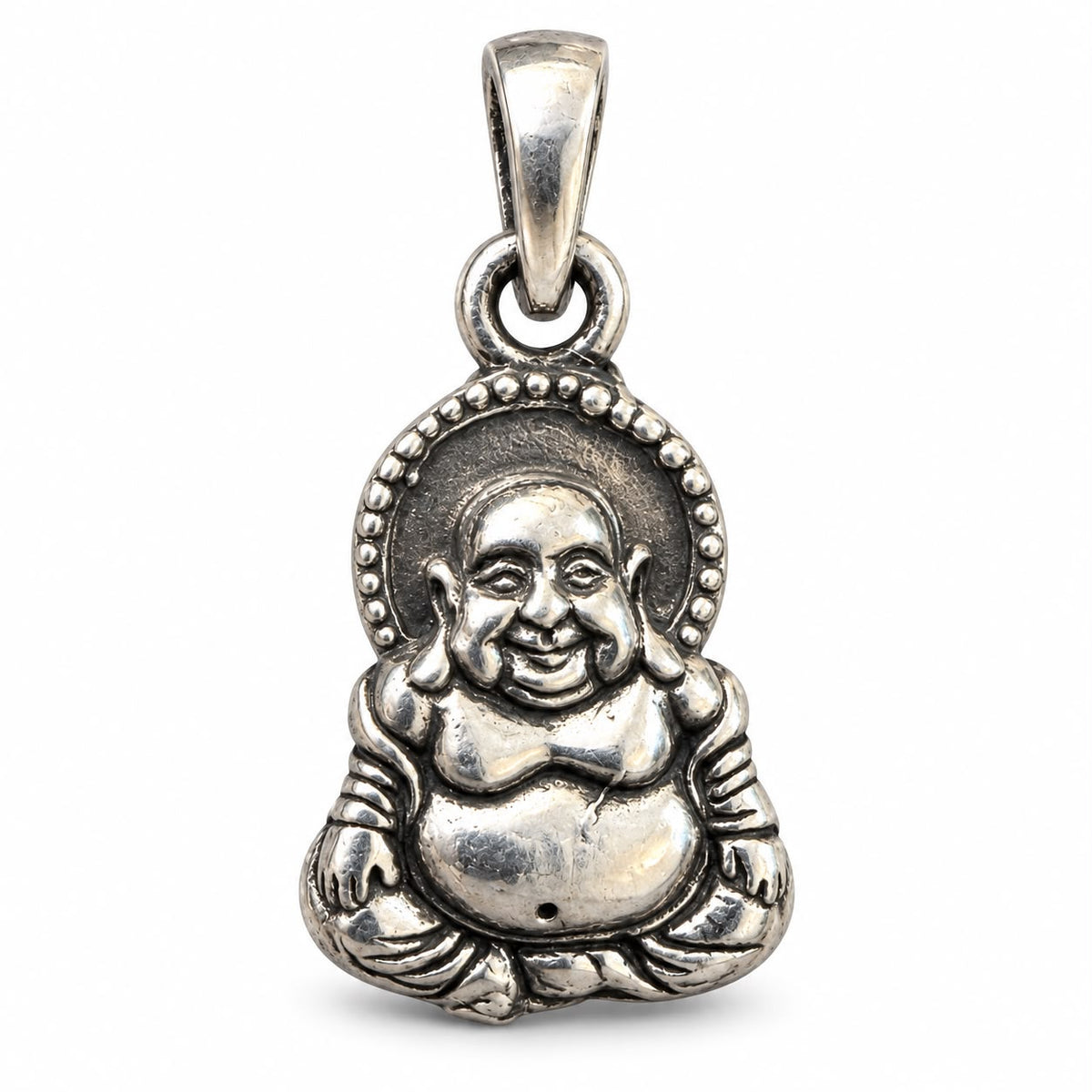 Laughing Buddha Pendant – 925 Sterling Silver, Oxidised Finish (3.63 Gram)