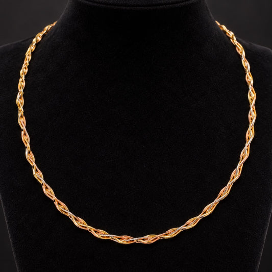 Tri-Tone Gold Plated Italian Braided Hasli Necklace in 925 Sterling Silver – 13 Gram Twisted Chain | SILVY by Poonam Gupta