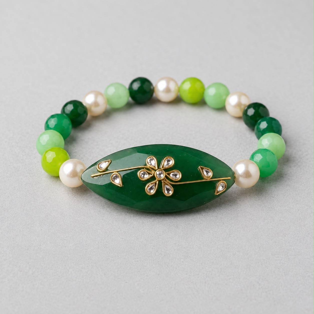 Kundan Rakhi with Centrepiece & Natural Gemstone Beads