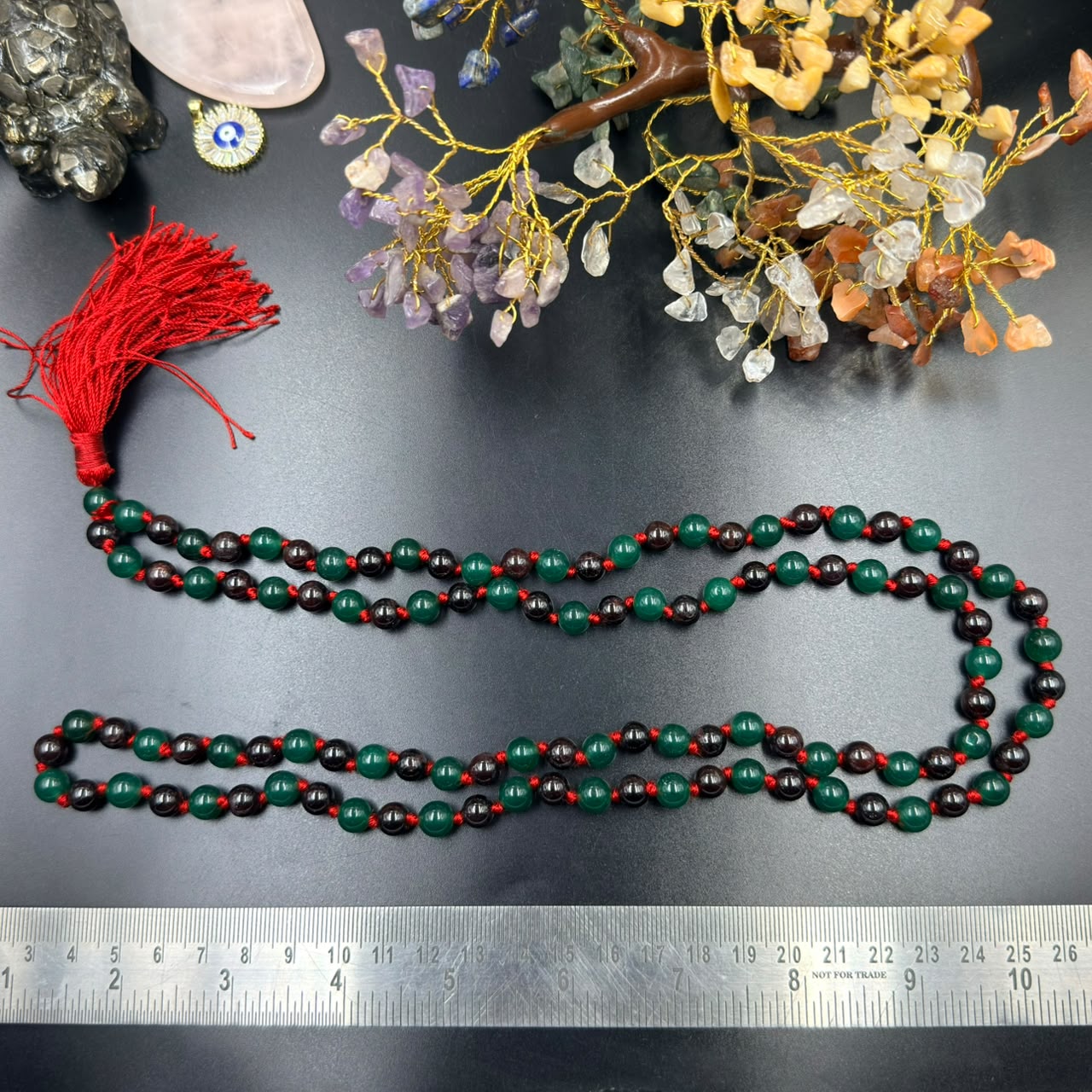 8mm Green Jade & Garnet Jaap Mala (Prosperity & Determination)