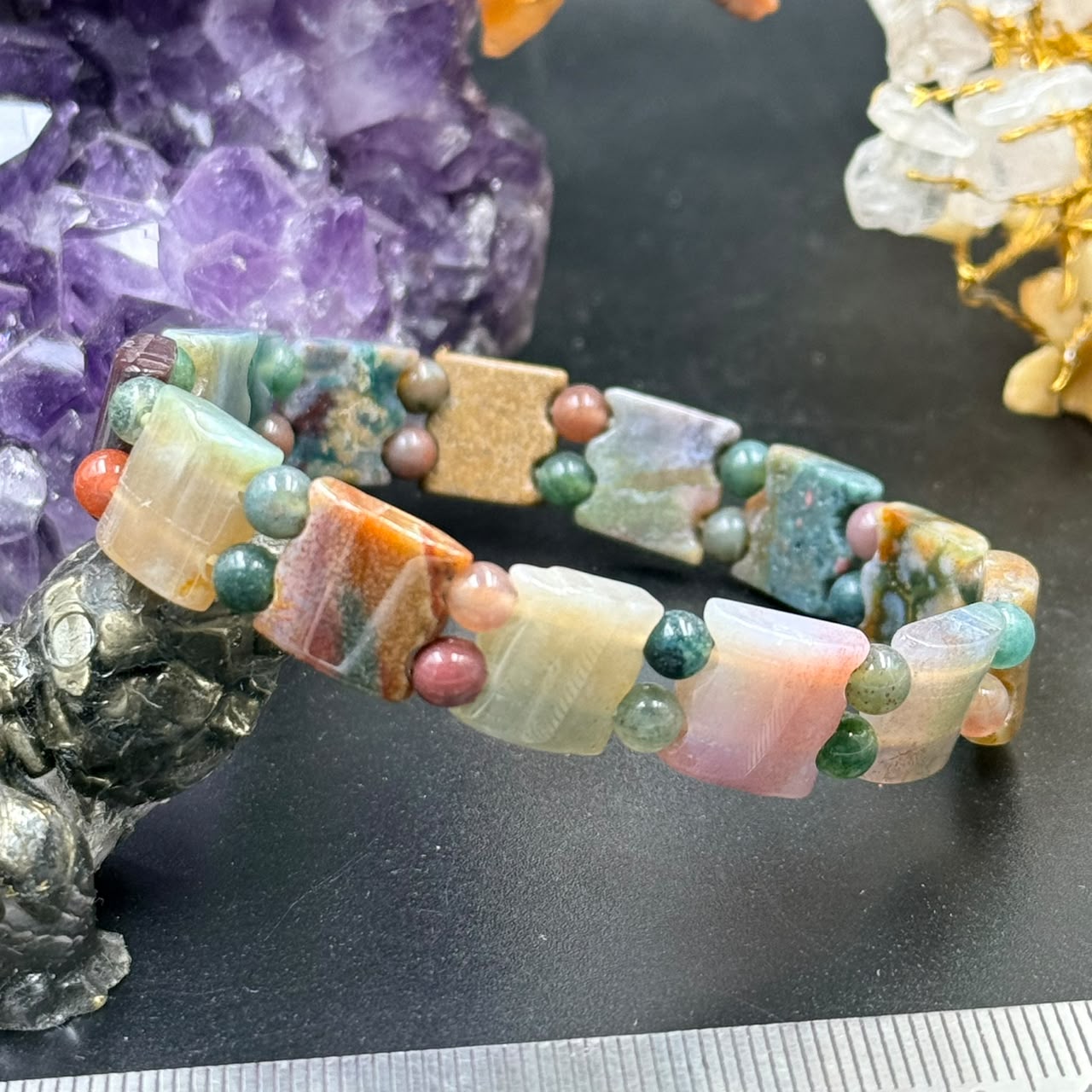 Moss Agate Bow-Tie Bead Bracelet (Growth & Emotional Balance)