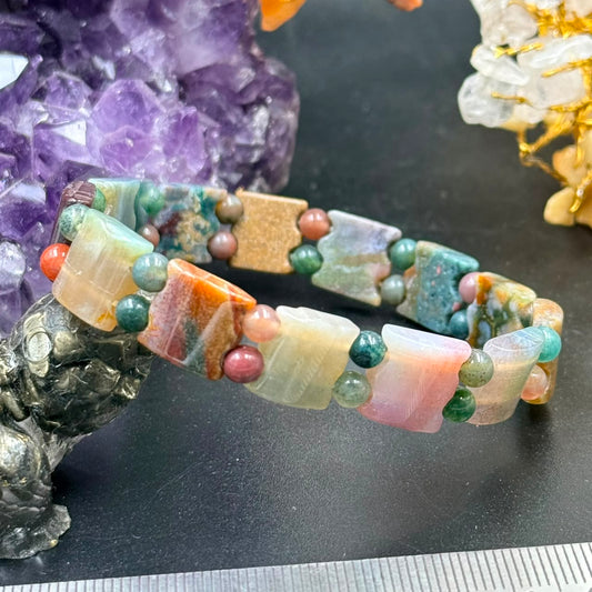 Moss Agate Bow-Tie Bead Bracelet (Growth & Emotional Balance)