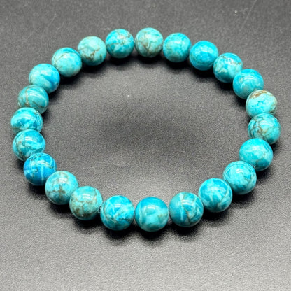 Chrysocolla Bracelet | Polished Round Blue-Green Beads with Matrix Patterns | Stretchable Unisex Crystal Bracelet | Lab Certified | Calm Communication & Emotional Balance