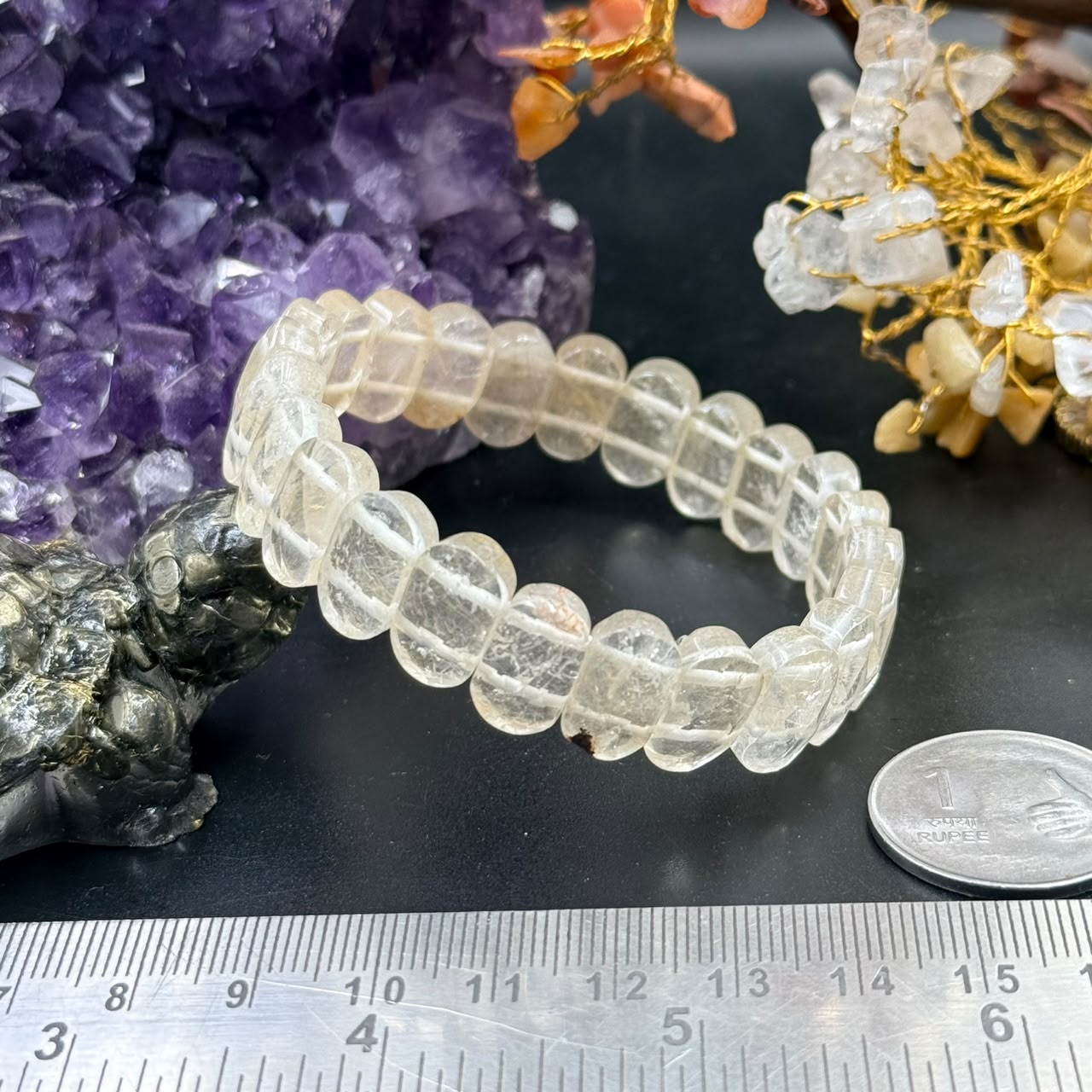 Milky Quartz Oval Faceted Flat Bead Bracelet (Clarity & Calmness)