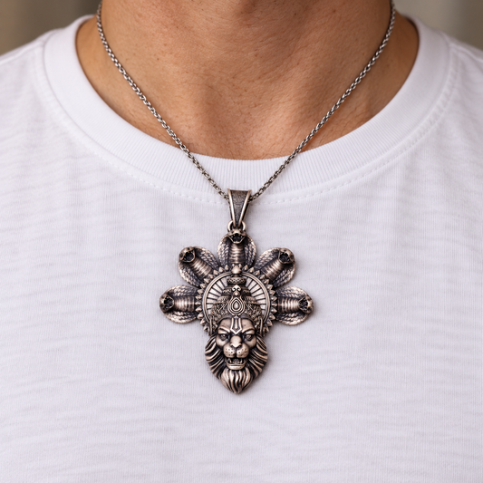 925 Silver Narsimha with Cobra Hood Pendant – 15 g (Protection & Courage)