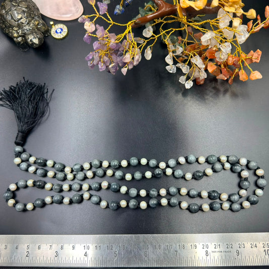 Cat’s Eye 8mm & Pearl 6mm Jaap Mala (Protection & Calmness)