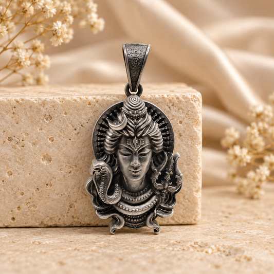925 Silver Shiv Ji Face Pendant – 13 g (Devotion & Inner Strength)