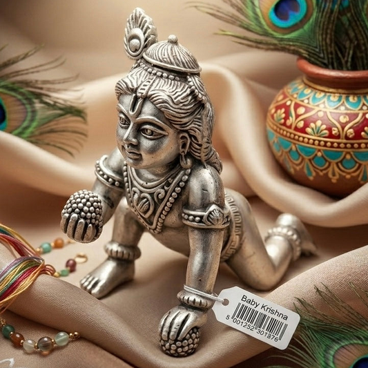 Baby Krishna (Laddoo Gopal) 925 Silver Idol Statue for Home Temples – 108.6 Grams