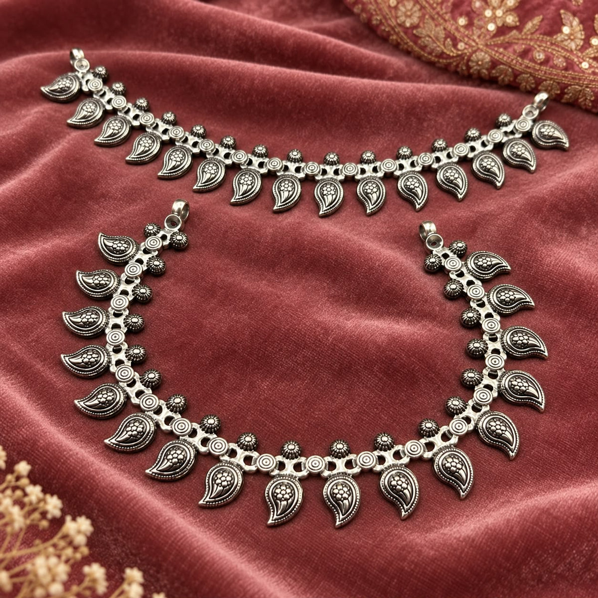 925 Silver Mango Motif Payal with S-Hook Closure — Pair