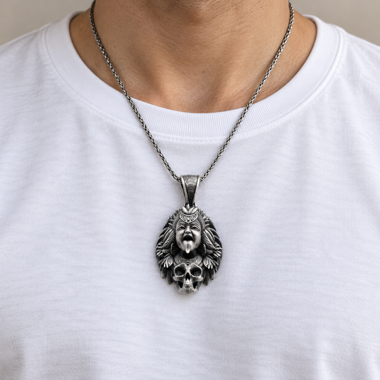 925 Silver Kali Maa 3D Face Pendant – 16 g (Protection & Courage)