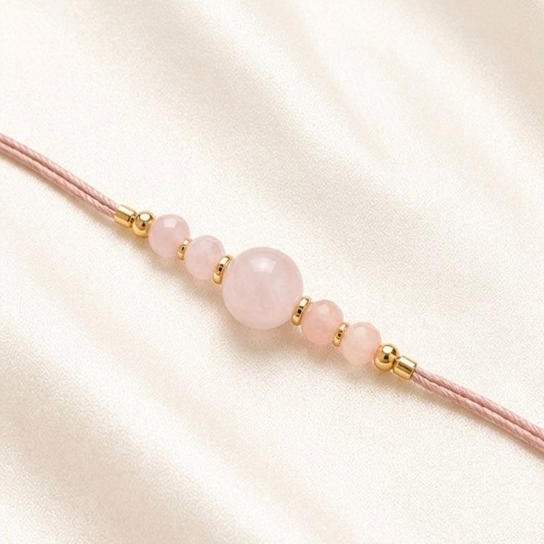 Rose Quartz Crystal Rakhi for Brother (Love & Harmony)
