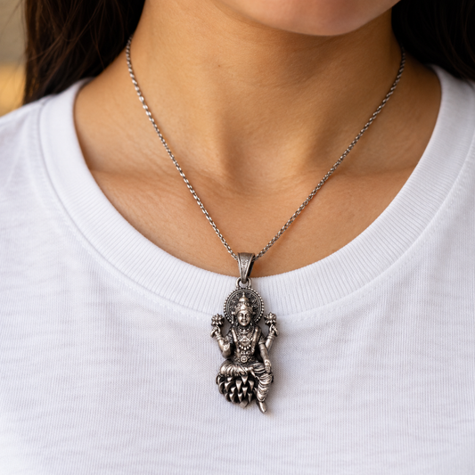 925 Silver Laxmi Ji Pendant – 8 g (Prosperity & Abundance)