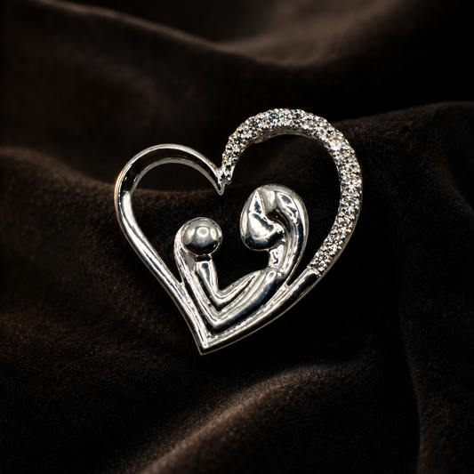 Mother & Baby Heart Locket with Moissanite in 925 Silver – 0.15 Carat | Gemkrishna