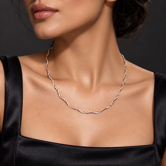 Curly Twisted Hasli Necklace in 925 Sterling Silver – 11 Gram Spiral Chain | SILVY by Poonam Gupta