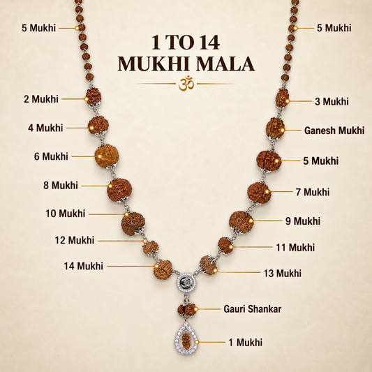 1–14 Mukhi Indonesian Rudraksha Kantha with Gauri Shankar – 25–30 g | GemKrishna