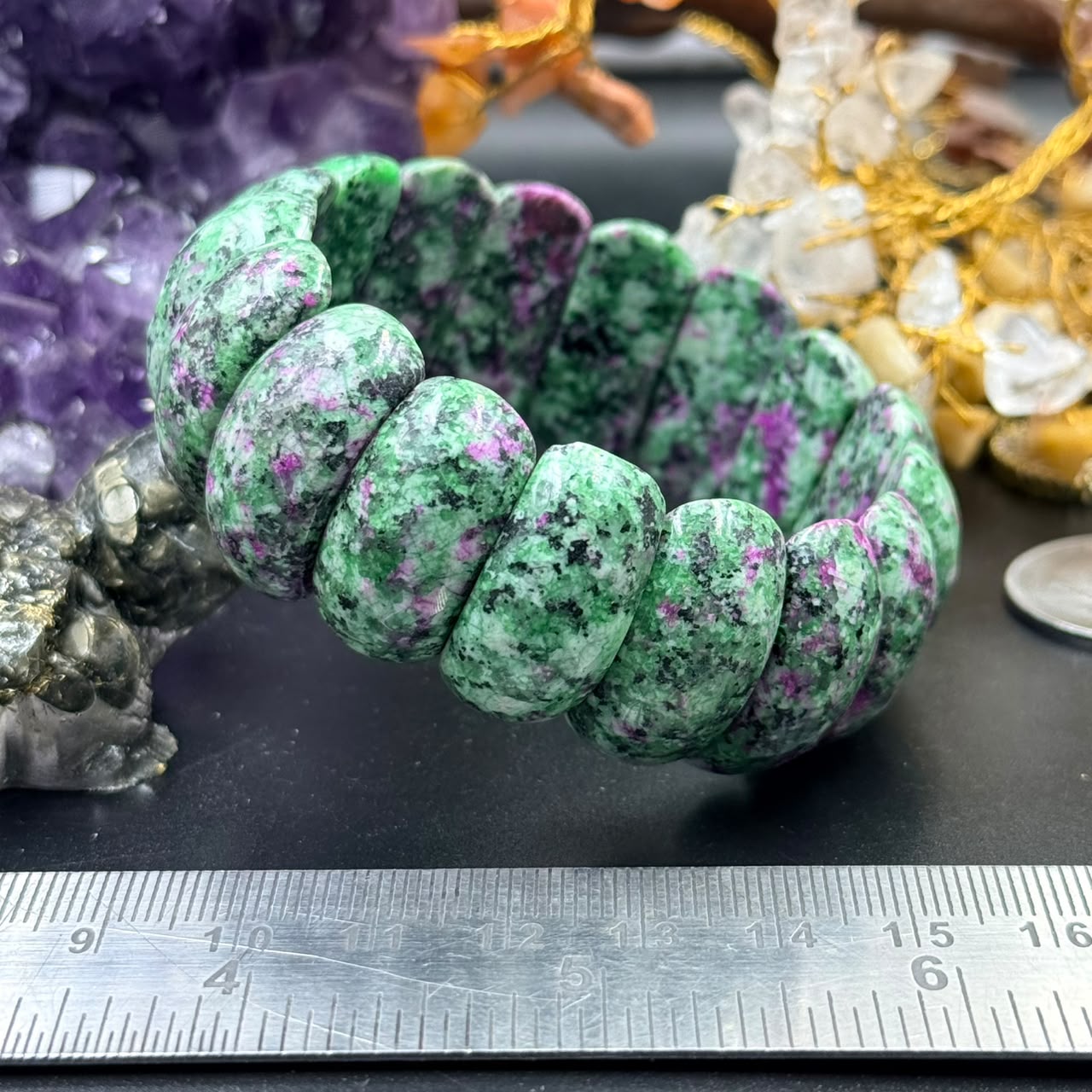 Ruby Zoisite Puffed Cushion Bead Bracelet (Vitality & Balance)