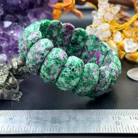Ruby Zoisite Puffed Cushion Bead Bracelet (Vitality & Balance)