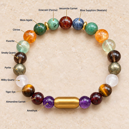 Prosperity & Focus Gemstone Bracelet with Panna, Neelam & Gomed | Lab Certified