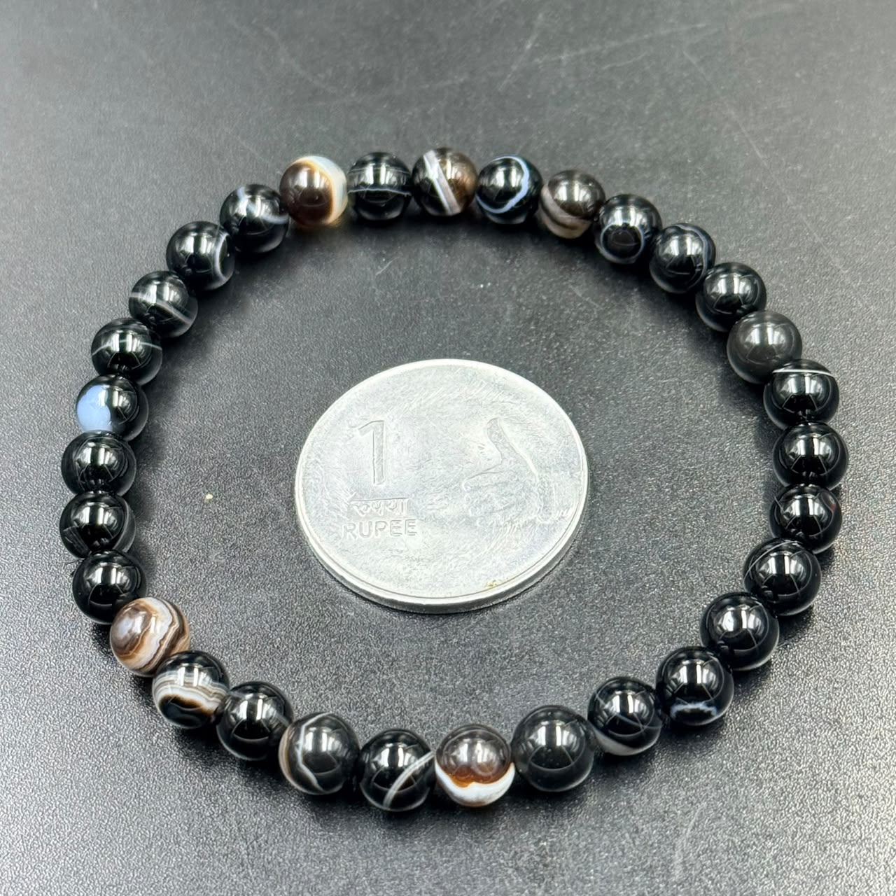 Black Banded Agate 6mm Bracelet (Protection & Stability)