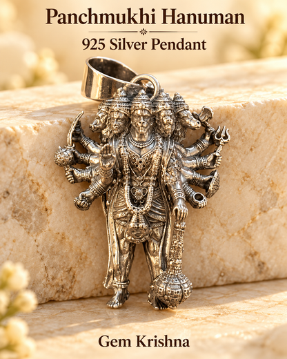 Panchmukhi Hanuman Ji Pendant – 925 Sterling Silver,  Hallmarked, Oxidised Finish (22.73 Gram)