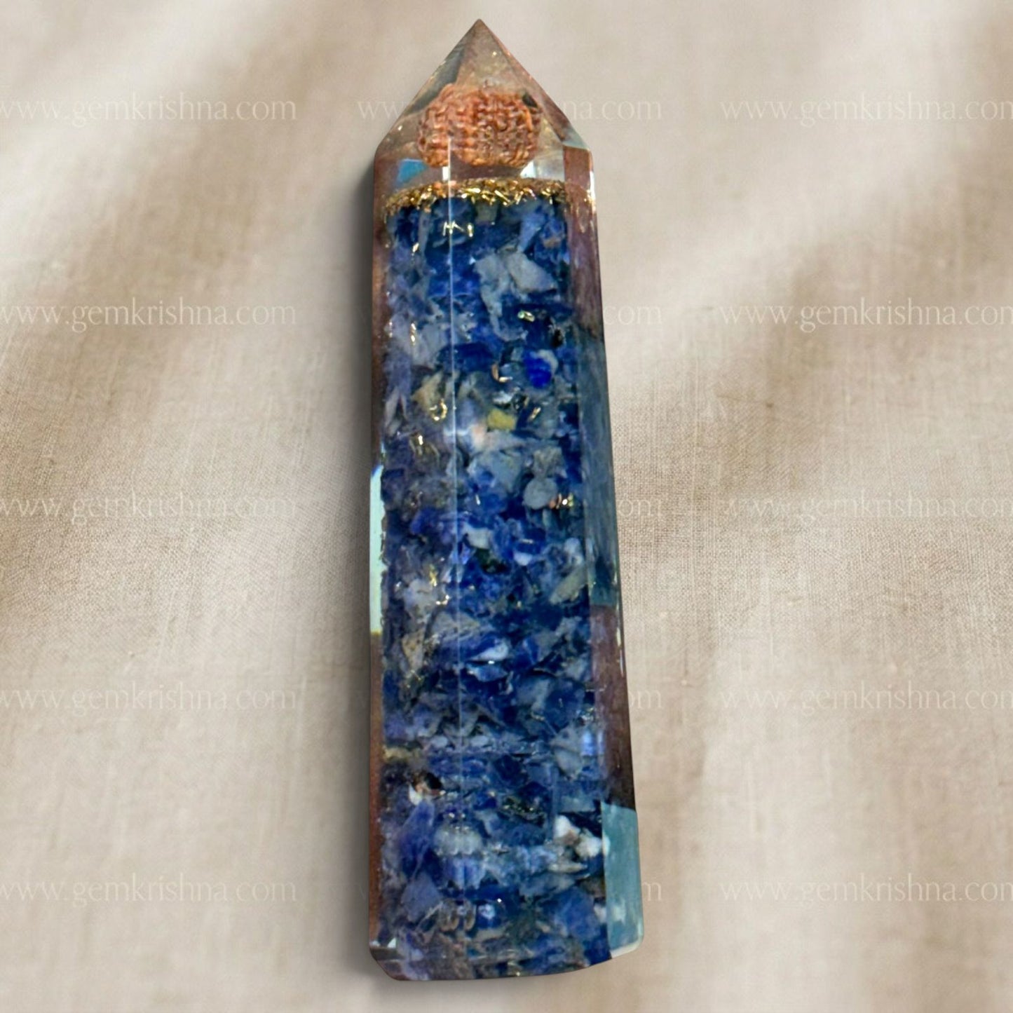 Lapis Lazuli Crystal Tower with Rudraksha (Wisdom and Spiritual Awareness)