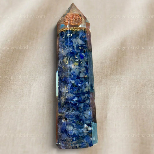 Lapis Lazuli Crystal Tower with Rudraksha (Wisdom and Spiritual Awareness)