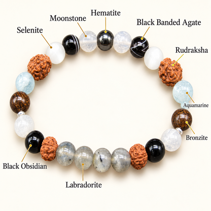 Calm, Confidence & Grounding Crystal and Rudraksha Bracelet – 8mm with GJSPC Lab Report | GemKrishna
