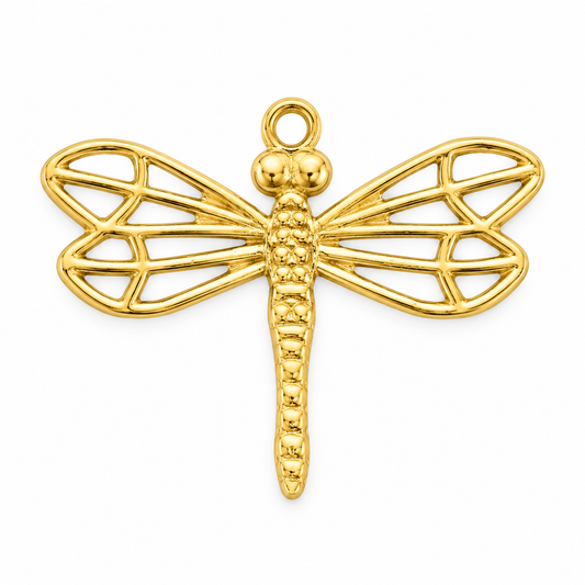 Golden Dragonfly Charm – Openwork Dragonfly Symbol of Transformation & Prosperity Pendant