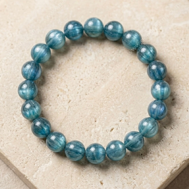 Natural Green Kyanite AAA Star Quality bracelet on a wrist, showcasing its vibrant green hues.