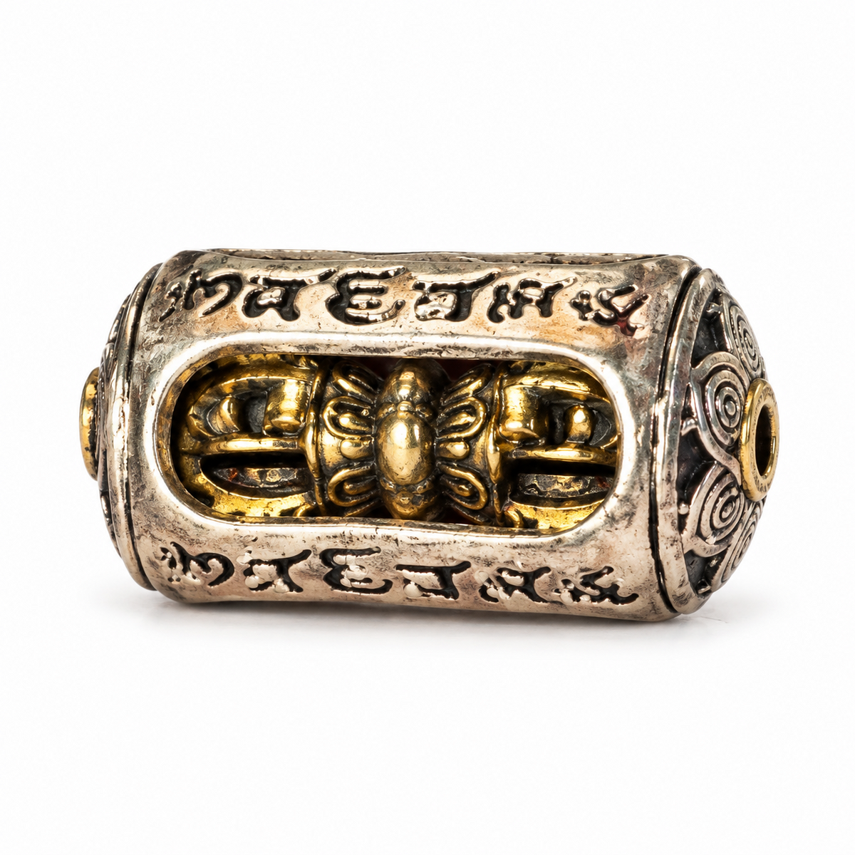 Tibetan Vajra & Bell Rotating Mantra Barrel Charm – Buddhist Protection & Spiritual Bracelet Spacer Bead