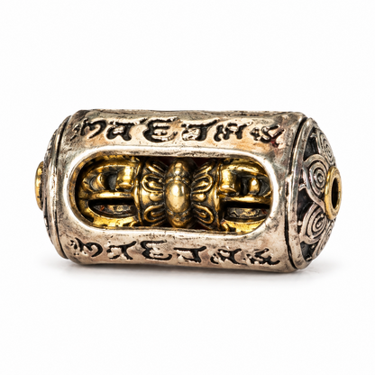 Tibetan Vajra & Bell Rotating Mantra Barrel Charm – Buddhist Protection & Spiritual Bracelet Spacer Bead
