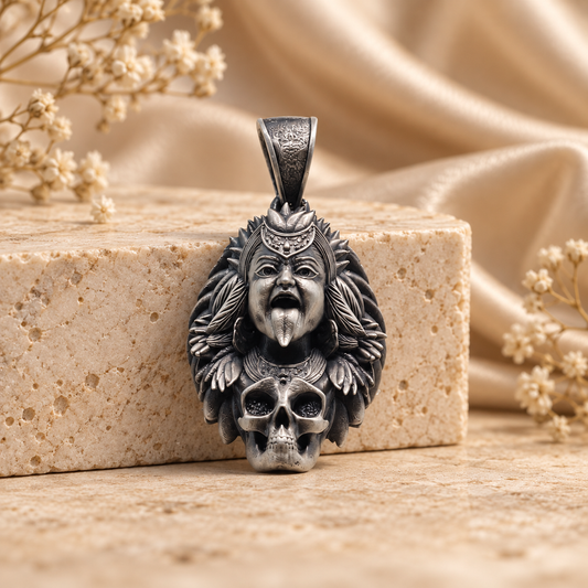 925 Silver Kali Maa 3D Face Pendant – 16 g (Protection & Courage)