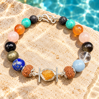 Lab-Certified Rough Yellow Sapphire & Rudraksha Bracelet in 925 Silver