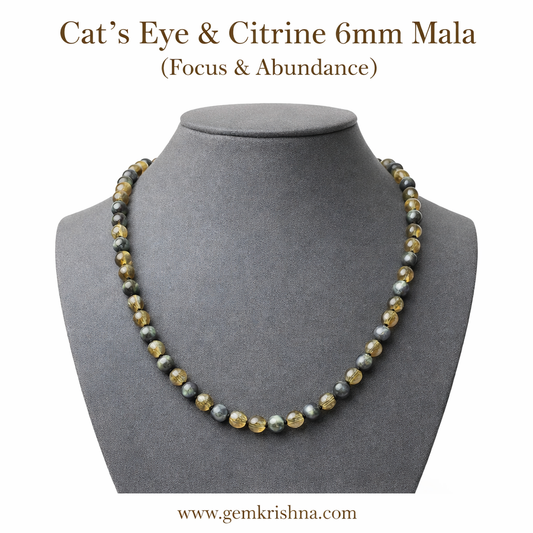 6mm Cat's Eye & Citrine Jaap Mala (Focus & Abundance) premium GemKrishna product cover