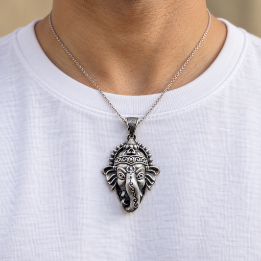 925 Silver Ganesh Ji Face Pendant – 12 g (New Beginnings & Wisdom)