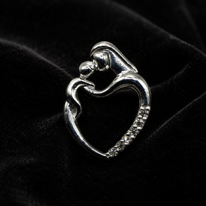 Mother & Child Heart Pendant with Moissanite in 925 Silver – 0.08 Carat | Gemkrishna