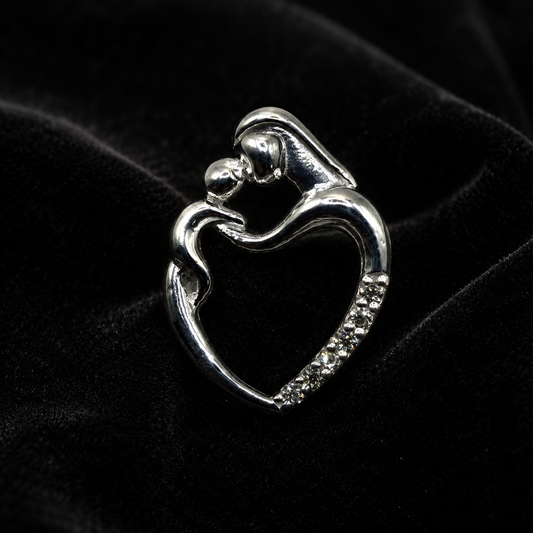 Mother & Child Heart Pendant with Moissanite in 925 Silver – 0.08 Carat | Gemkrishna