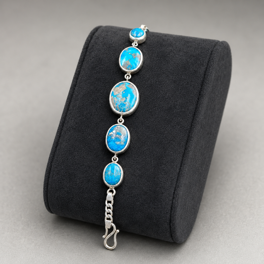Turquoise 925 Sterling Silver Bracelet (Protection & Communication) (29 Gram)