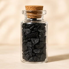Black Tourmaline Chips in Glass Cork Bottle